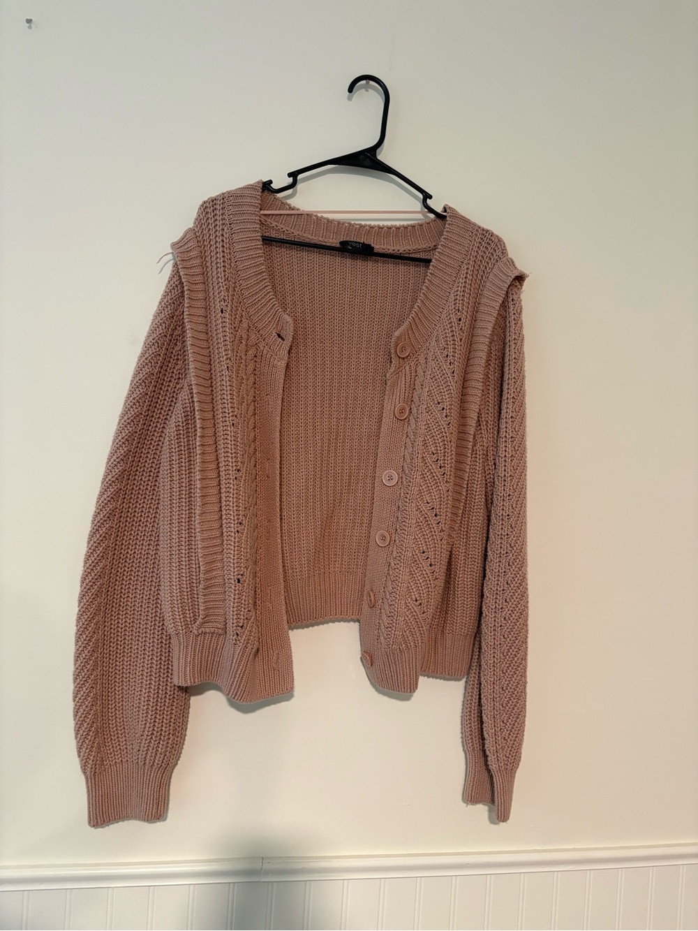Relaxed Open-Knit Button Cardigan in Dusty Rose